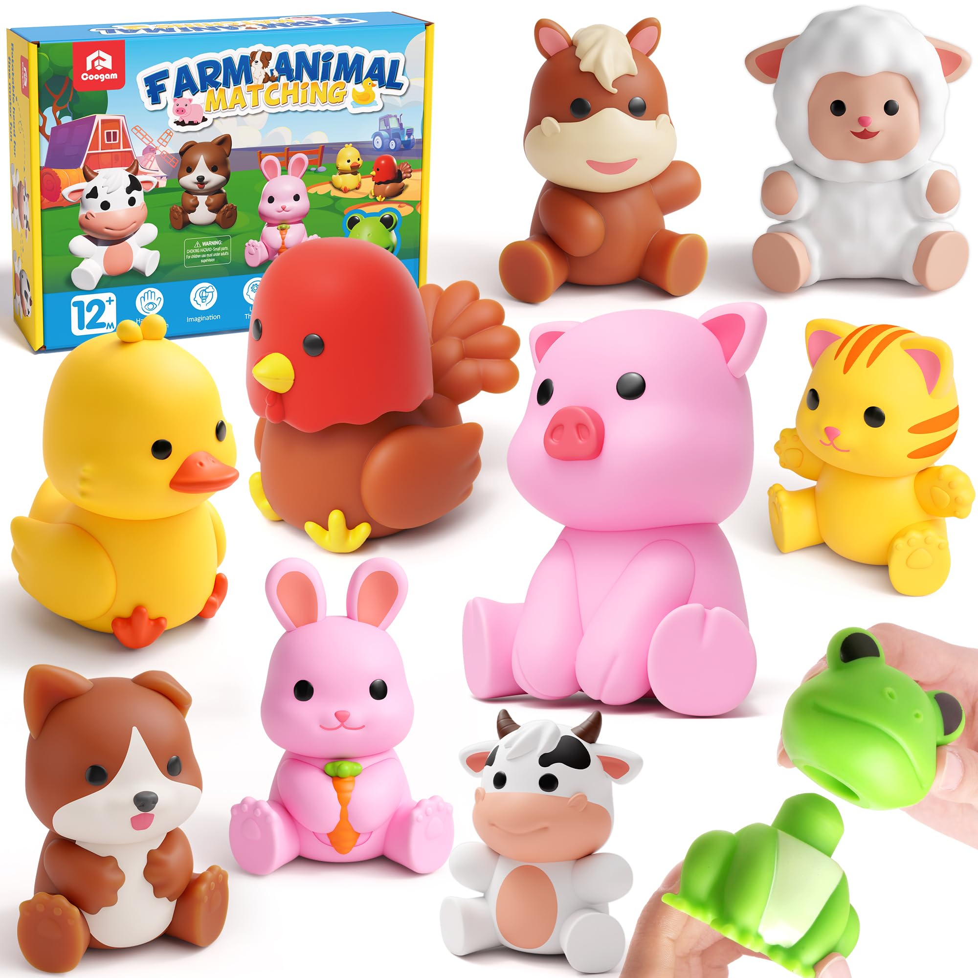 Photo 1 of Coogam 10Pcs Farm Animal Matching Toys, Fine Motor Sorting Games for Kids Age 1-3, Montessori Learning Sensory Fidget Toy Gift for Baby Shower Bath Birthday