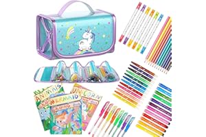 EAPHANT Unicorns Birthday Gifts for 5 6 7 8 Year Old Girl Fruit Scented Markers Set with Cute Unicorn Pencil Case and Coloring Books For Little Artists Girls Toys Age 6-8 8-10 (Green)
