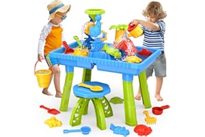 OKKIDY Sand Water Table for Toddlers 1-3 3-5 Years Old, 36 PCS Outdoor Kids Water Sensory Table, 4-in-1 Water Table Toddler Outdoor Toys, Sandbox Table Summer Outdoor Toys, Ideal Gift for Toddler Boys Girls