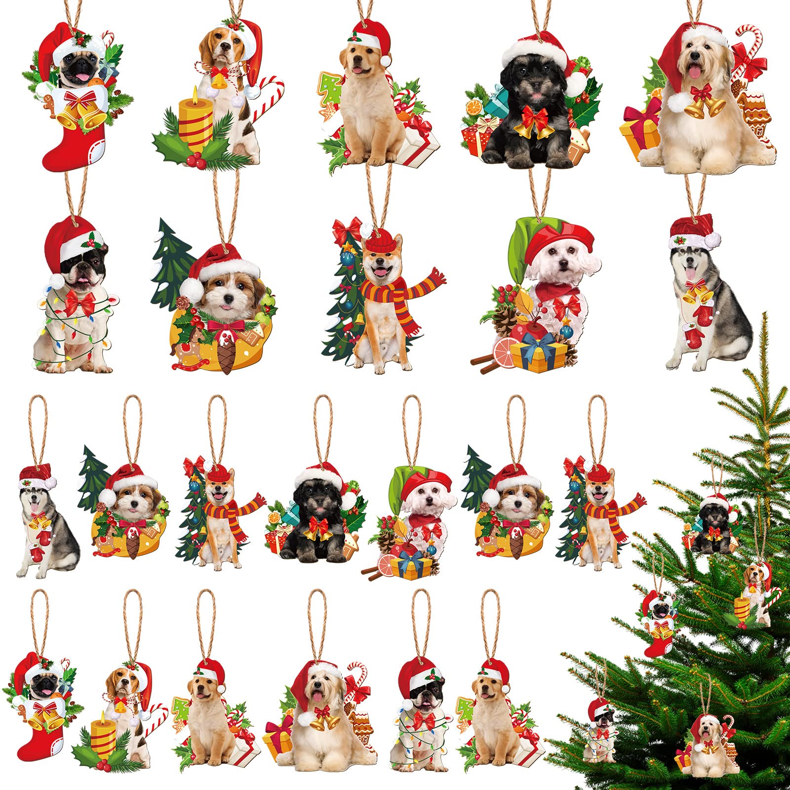 Photo 1 of 40 Pieces Dog Christmas Tree Ornament Xmas Decorations Funny Dog Lovers Gift Hanging Decoration Assorted Holiday Ornament for Holiday Party
