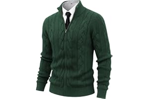 NITAGUT Mens Full Zip Up Cardigan Sweater Casual Stand Collar Cable Knit Winter Sweaters