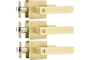 Leydebong 3 Pack Door Locks Door Knobs Interior in Light Satin Brass Finish, Bedroom Bathroom Privacy Door Handles Interior Gold Lever Keyless, Heavy Duty & Sleek