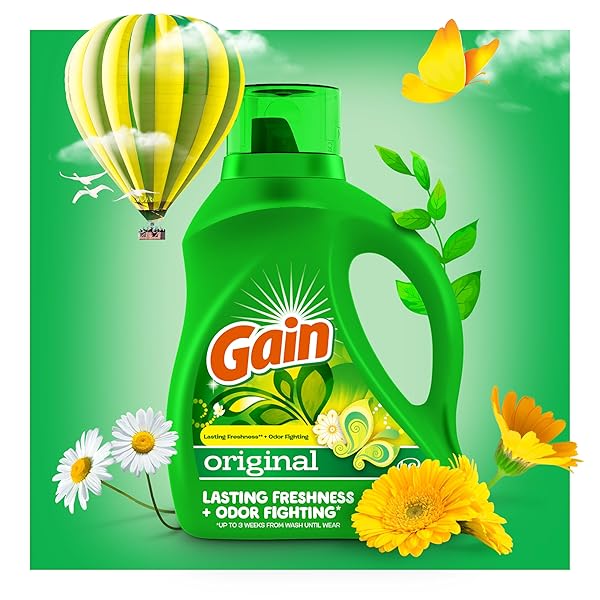 GAIN LAUNDRY DETERGENT LIQUID SOAP PLUS AROMA BOOST, ORIGINAL SCENT, HE COMPATIBLE, 90 LOADS TOTAL, 65 FL OZ (PACK OF 2), GAIN LAUNDRY DETERGENT, LIQUID LAUNDRY DETERGENT