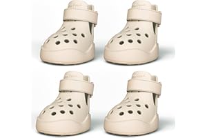 PAWPOSH Dog Shoes: Non-Slip Waterproof Sandals for Hot Pavement & Winter, Breathable Perforated Boots, Large/Medium/Small Sizes, Ideal Paw Protector, Outdoor Clog Booties (Beige, Size 1: (1.92’'x1.49'')(L*W))