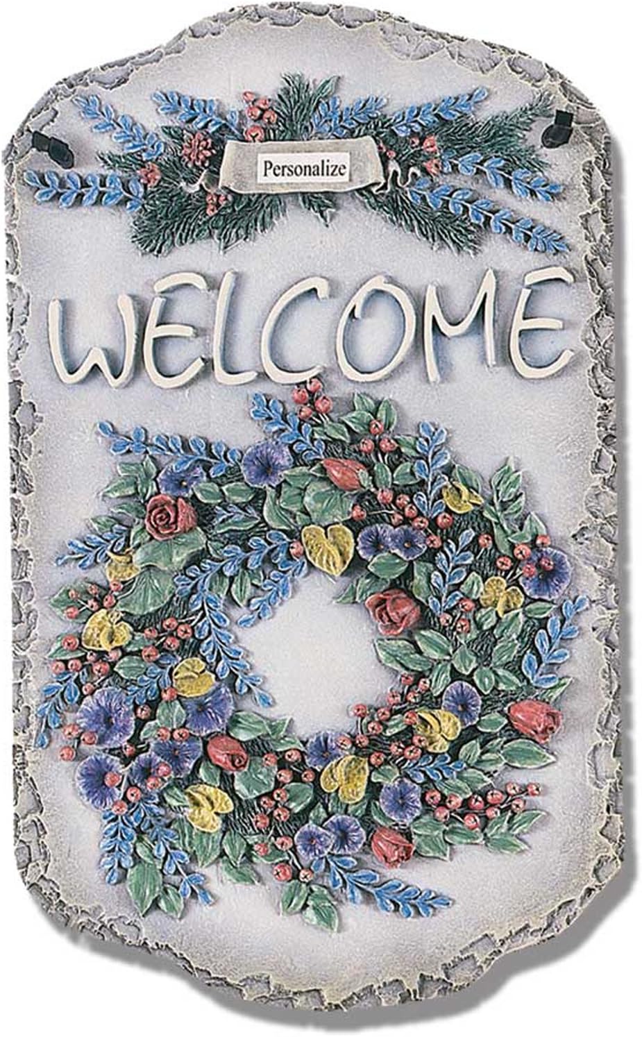 Trendy Decor4U Welcome Sign, Wreath Porch Decor Resin Slate Plaque, 13 Inch x 7.75 Inch