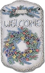 Trendy Decor4U Welcome Sign, Wreath Porch Decor Resin Slate Plaque, 13 Inch x 7.75 Inch