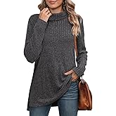 WIHOLL Womens Tunic Tops Turtleneck Long Sleeve Shirts Oversized Fall Sweaters Side Split High Low Hemline
