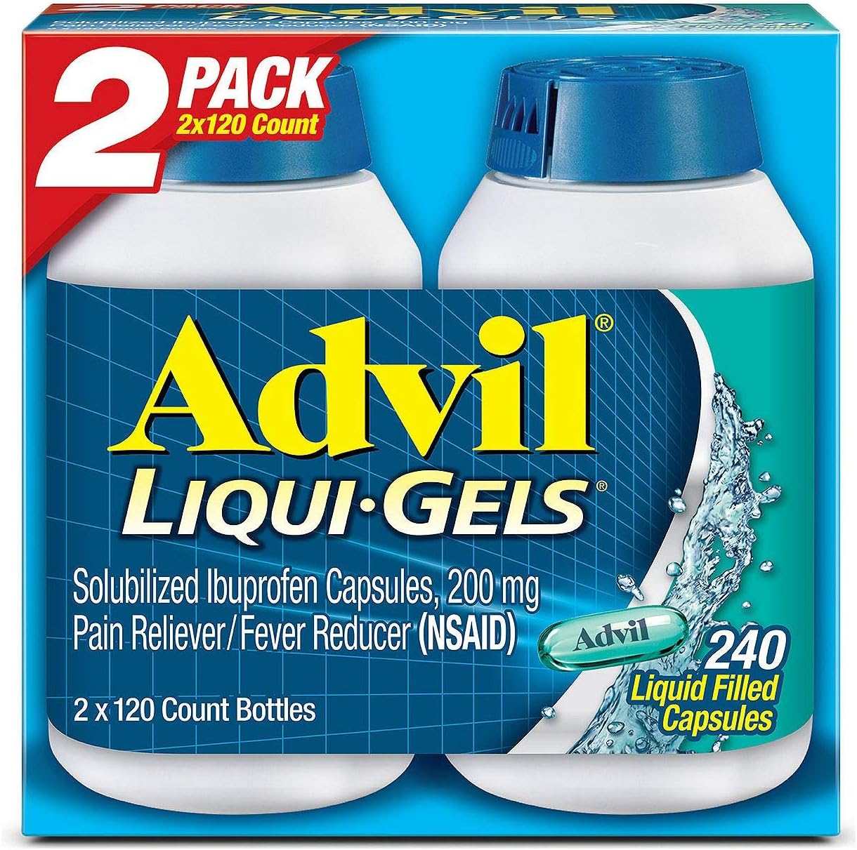 Advil Liqui-Gels Påin Reliever/Fever Reducer Liquid Filled Capsule, 200mg Ibuprofen, Temporary Pain Relief, 1 Pack-240 Count