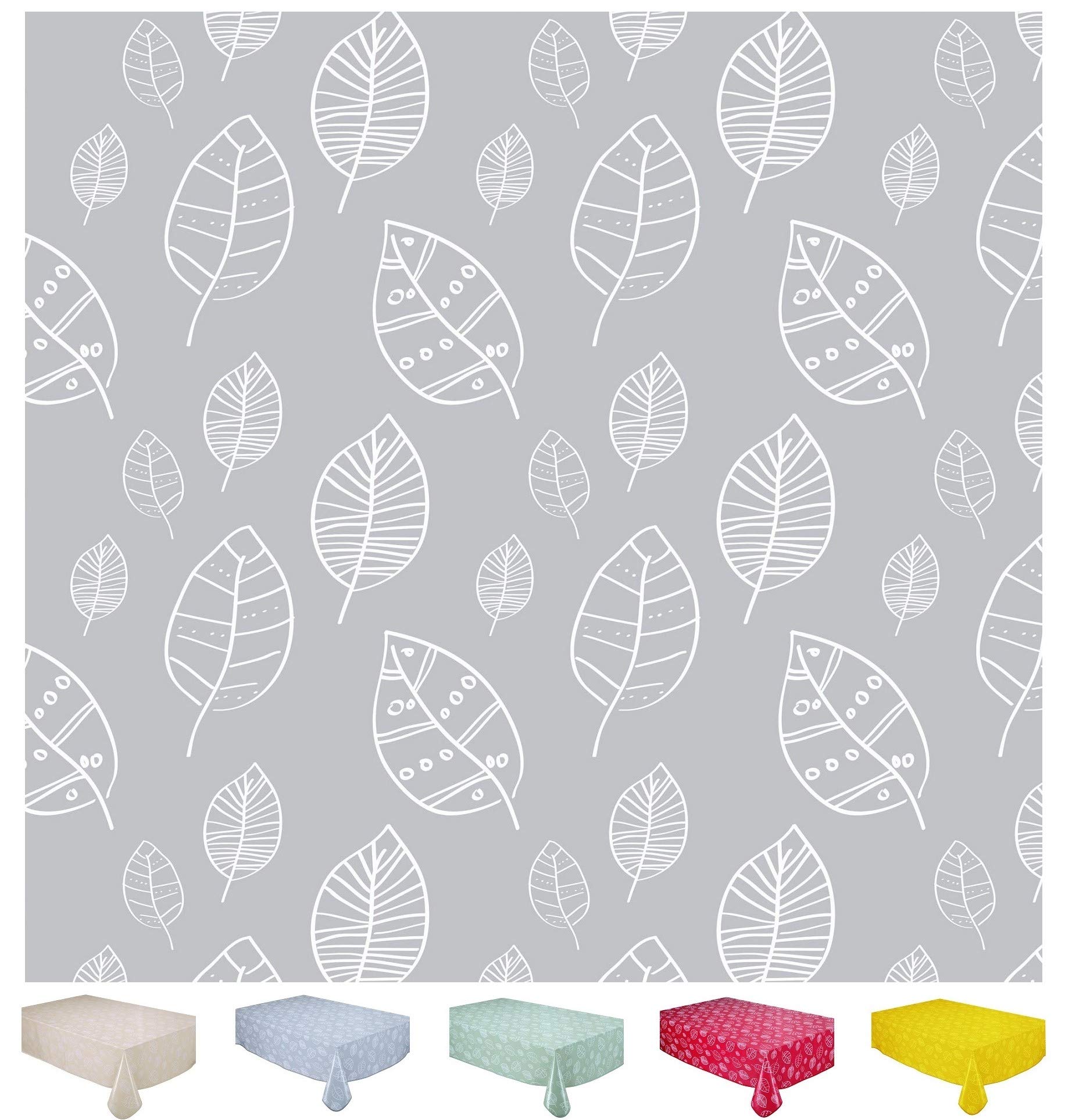 Home Direct Large Rectangular Oilcloth PVC Wipe Clean Tablecloth 140cm x 240cm 55x94 Leaves Light Grey