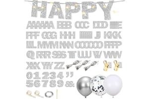 LWBDD 158 Pcs DIY Glitter Customizable Banner Kit Custom Banner Including Letters, Numbers, Rope, Light, Balloons, customized banner & Personalized Banner for Birthday, Christmas, Baby Shower-Silver