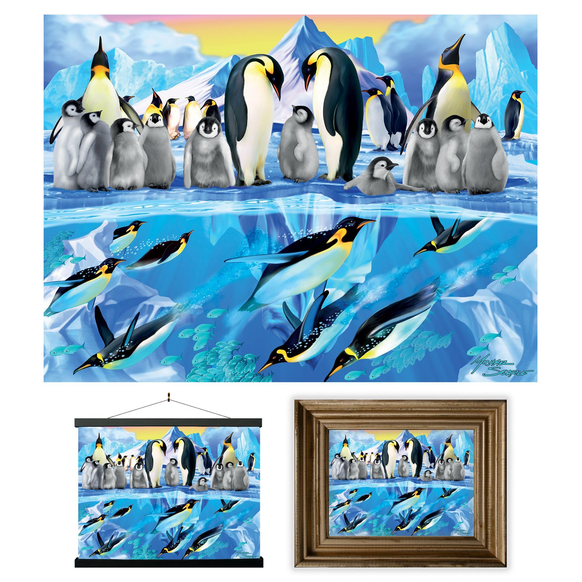 3D LiveLife Lenticular Wall Art Prints - Penguin Plunge from Deluxebase. Unframed 3D Winter Poster. A perfect wall filler. Original artwork licensed from renowned artist, Michael Searle — image 1