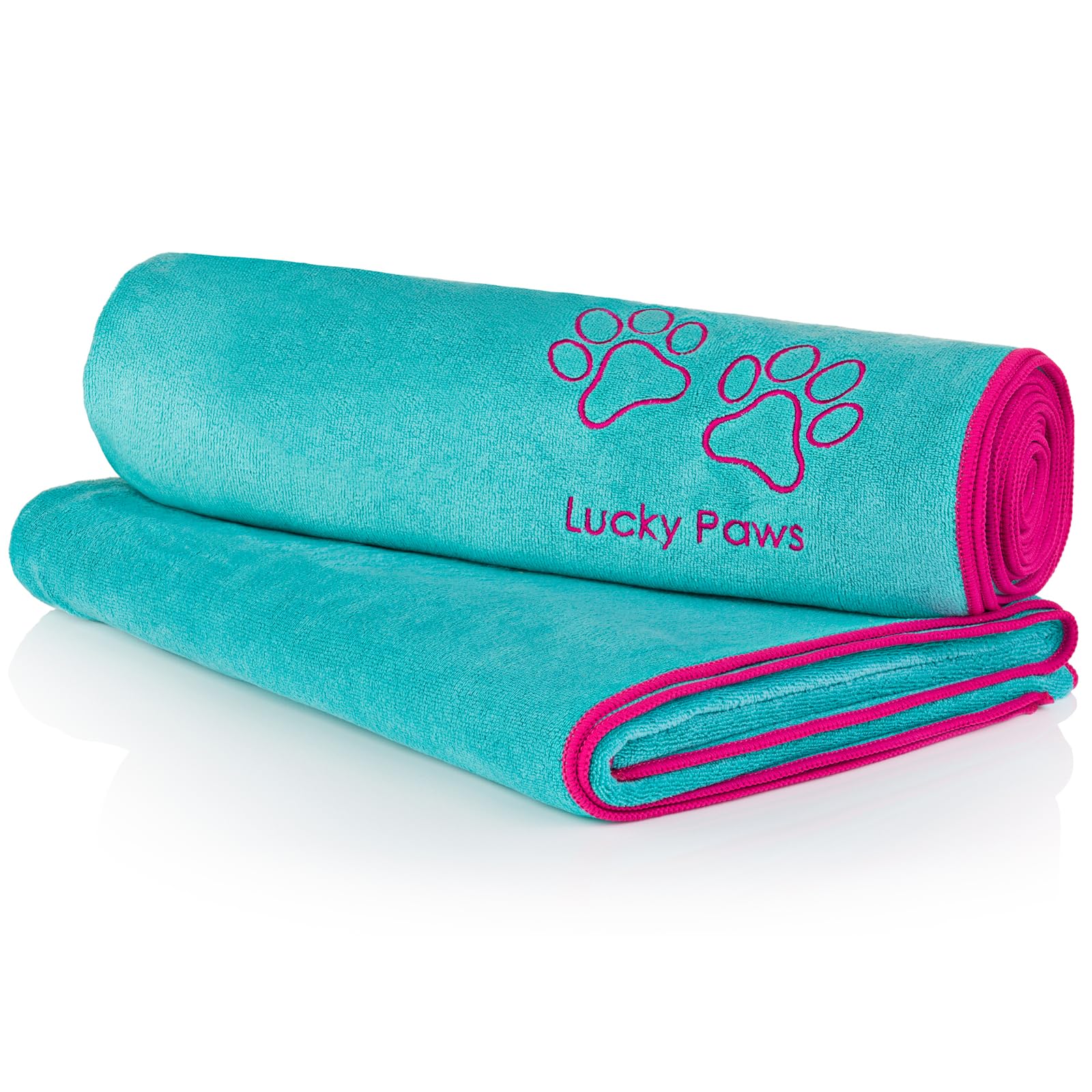 Lucky Paws® UK Dog Towel – Extra Large 140x70cm – Super Absorbent, Luxuriously Soft & Fast Drying Microfibre Towel – Premium Dog Towels for Drying Dogs (Pack of 2, Turquoise)