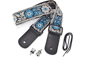 CLOUDMUSIC Tenor Concert Soprano Baritone Ukulele Strap Coloful Hawaii Floral Jacquard For Adult Size And Kids(Blue Flowers I