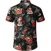 JOGAL Men's Christmas Shirt Santa Claus Party Flamingo Casual Hawaiian Shirts