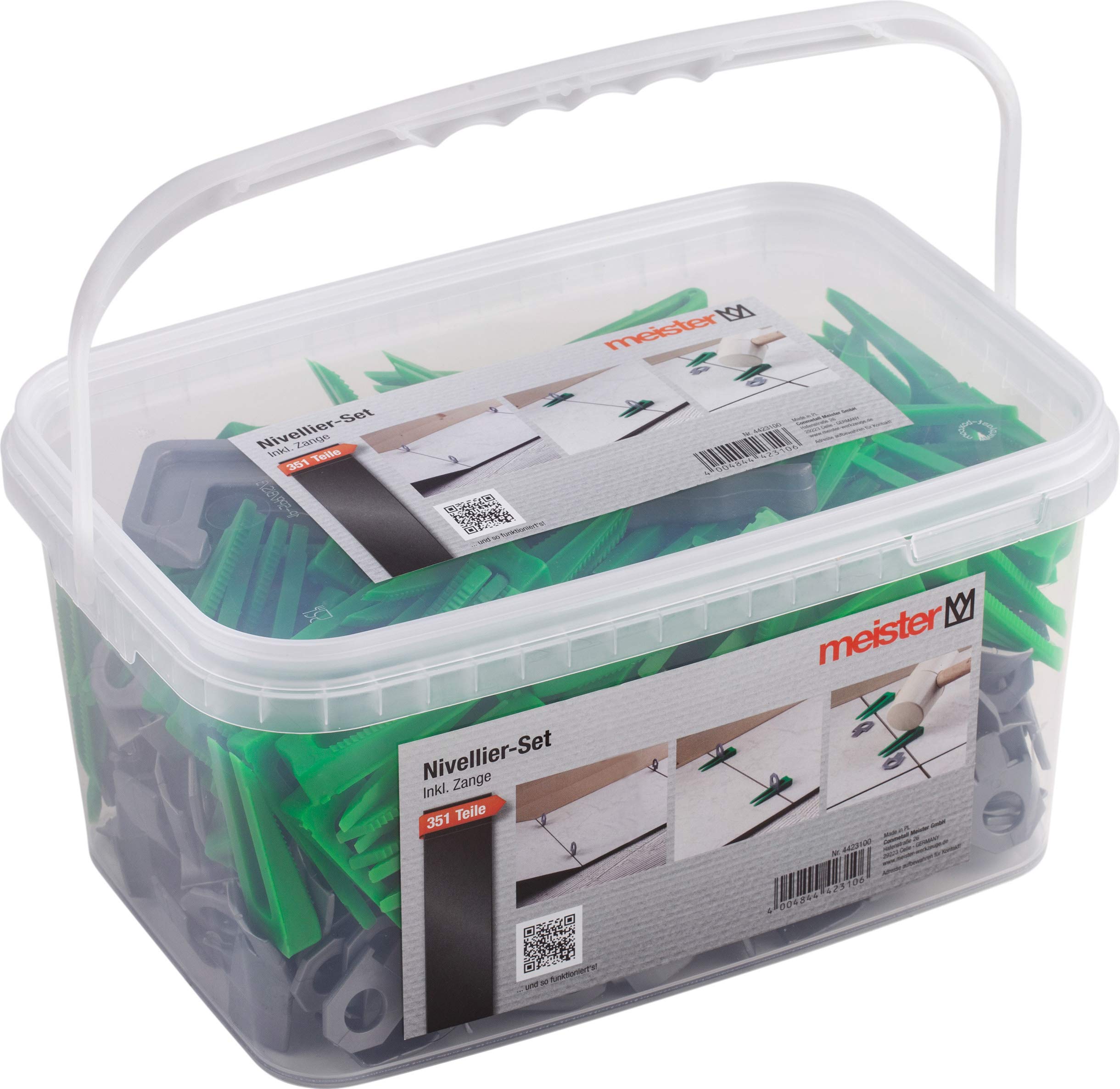 Meister Tile Levelling System 351 Pieces ✓ Tile Thickness 7-15 mm ✓ with Pull Clamp ✓ Clips & Spacers | Tile Levelling Aid with Strap | Laying aid with Wedges | 4423100