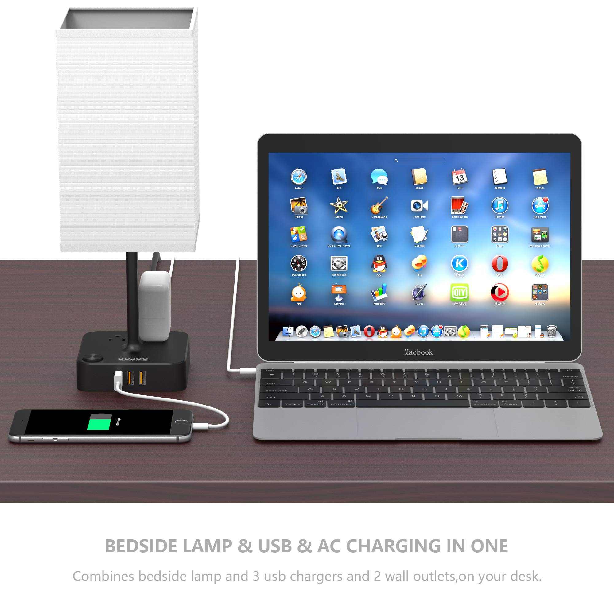 COZOO USB Bedside Table Desk Lamp with 3 USB Charging Ports and 2 Outlets Power 768430914242 eBay