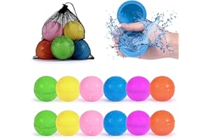 98K Reusable Water Balloons 12Pcs with Mesh Bag, Self Sealing Silicone Ball Latex-Free, No Clean Hassle, Easy to Fill, Summer Toys Water Toy Swimming Pool Beach Park Yard Outdoor Games Party Supplies