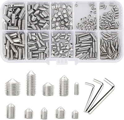 YSDMY 305Pcs Grub Screws Set M3/M4/M5 Stainless Cone Point Hex Key Included