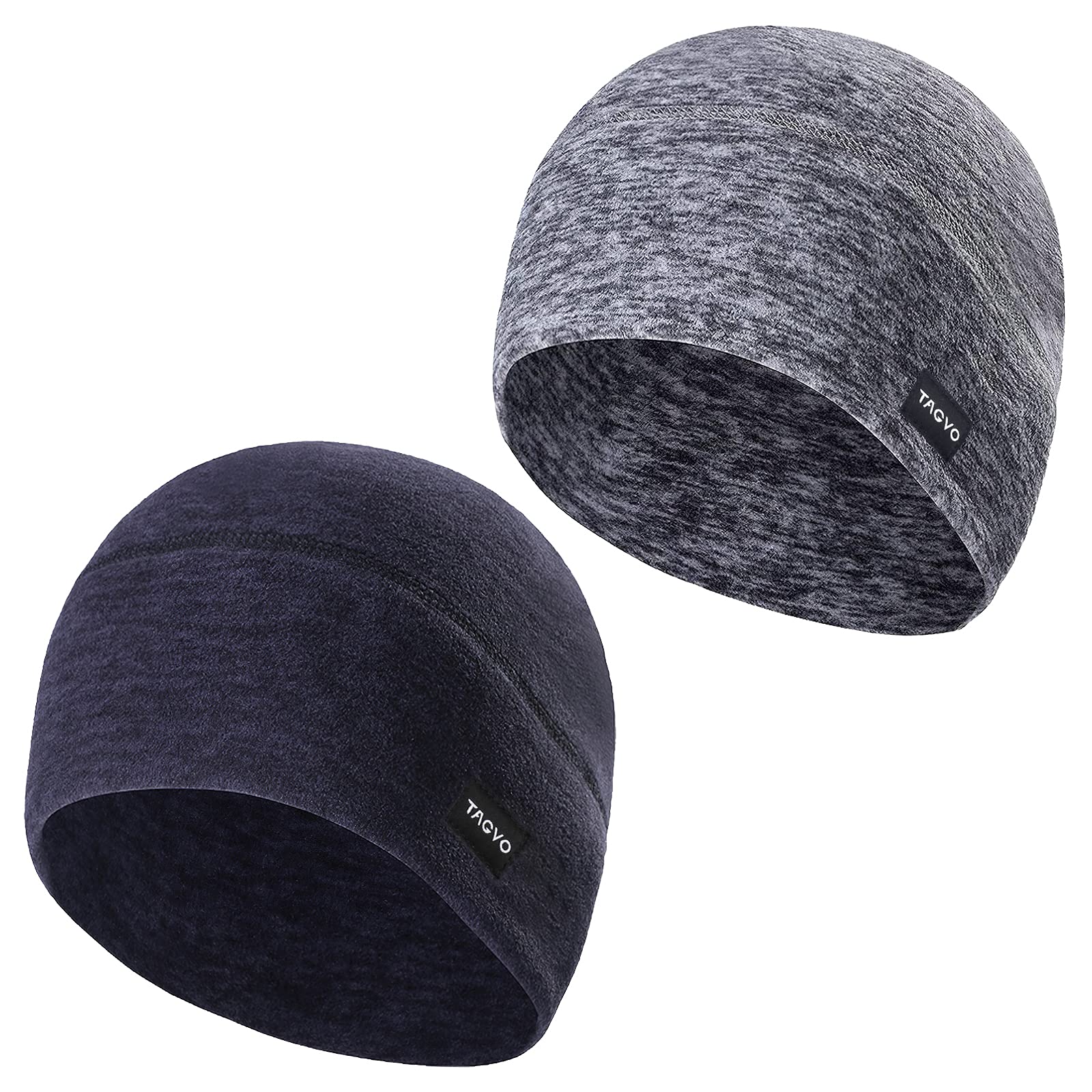 TAGVO 2 Packs Winter Thermal Fleece Running Hat, Beanie Cap Headwear with Ear Covers, Skull Cap Cycling Helmet Liner for Adults Women and Men Unisex Elastic Size Universal