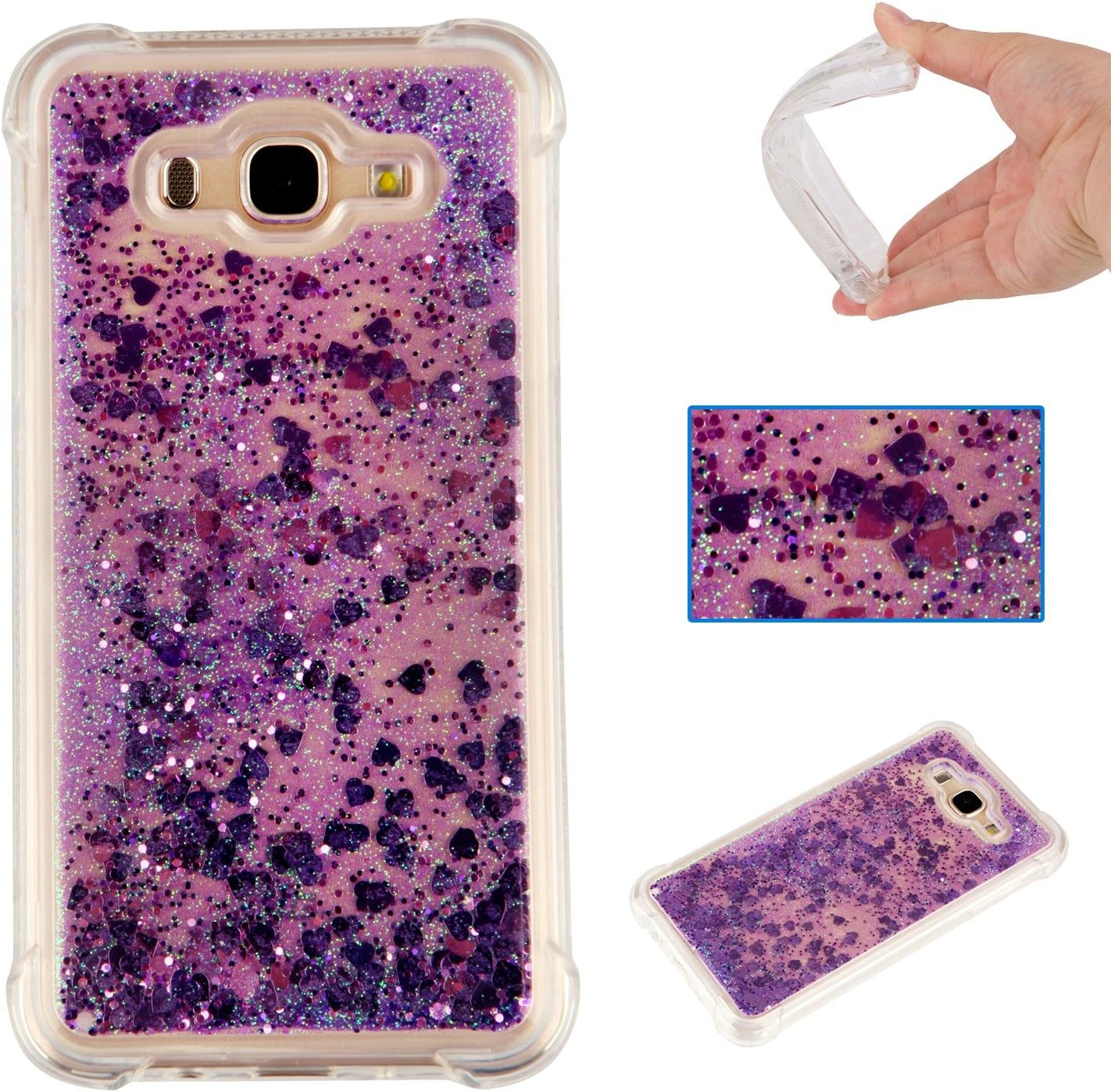 Oukety Samsung J7 Nxt Case, Galaxy J7 Neo Cover Clear Flexible Silicone Glitter Shiny Liquid Sand Shockproof Transparent Protective Case Luxury Bling Case Cover for Samsung Galaxy J7 Nxt -Purple
