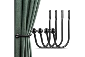 GOBUTEND Curtain Holdbacks, 4pcs Curtains Holder Wall Mounted Drapery Tiebacks Retro Window Hook for Home Decor, Matte Black
