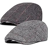Senker Fashion 2 Pack Newsboy Cap for Men Adjustable Herringbone Tweed Wool Hats Blend Flat Cap Ivy Cabbie Driving Hat