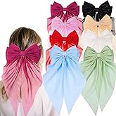 8 Pack Large Hair Bows for Women Big Bow Hair Clips Handmade Hair Ribbons Clips French Barrette Bowknot with Long Tail Hair Accessories for Women Girls