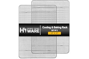 Hiware 2-Pack Cooling Racks for Baking - 10" x 15" - Stainless Steel Wire Cookie Rack Fits Jelly Roll Sheet Pan, Oven Safe for Cooking, Roasting, Grilling