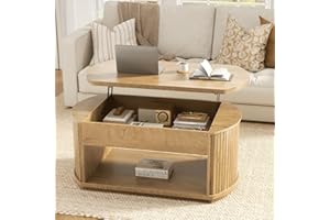 FABATO Oval Lift Top Coffee Table with Storage, Mid Century Modern Coffee Table for Living Room, 2 Tier Center Table with Lif