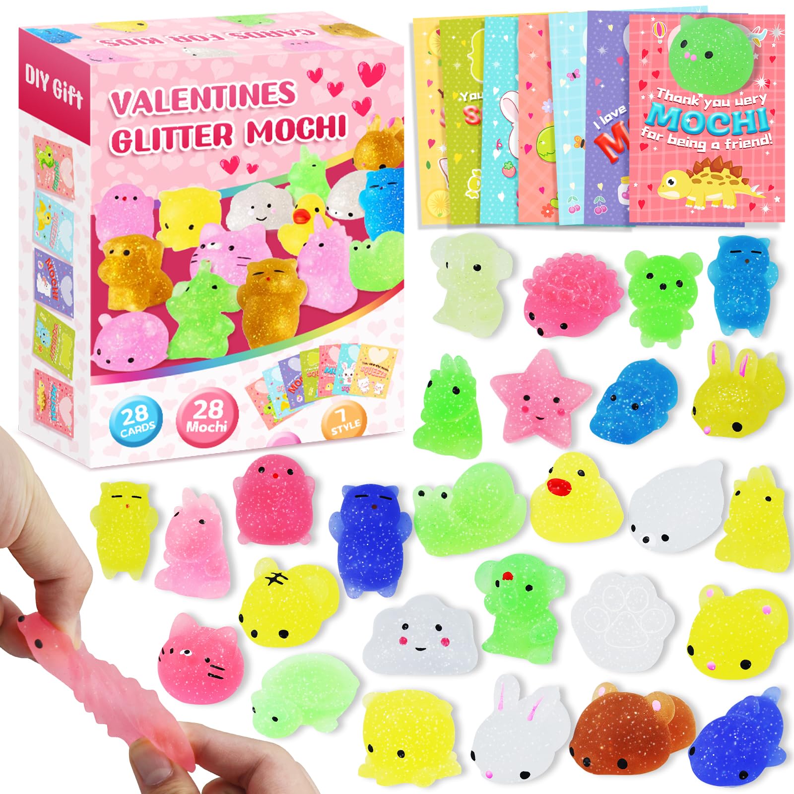 Prefilled Easter Eggs with Mochi Squishy 28Pcs Cute Animals Mochi to Squeeze, Stress Relief Fidget Party Favor Classroom Class Exchange Prizes