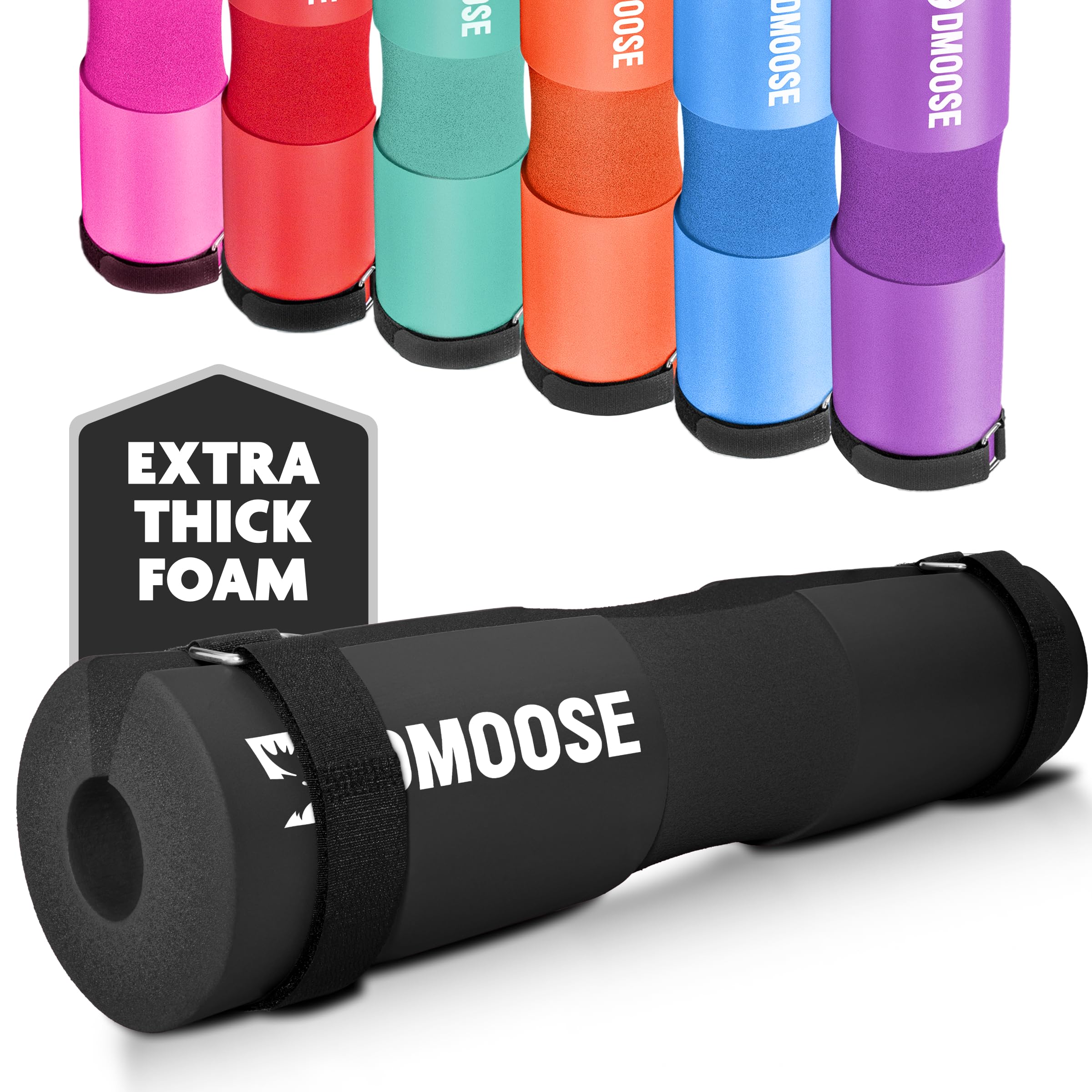 DMoose Fitness Barbell Pad for Hip Thrust, Squat & Lunges - Non-Slip Thick Foam Cushion for Neck and Back Support with Two Straps - Hip Thrust Pad for Leg Day - Fits All Olympic Bars and Smith Machine