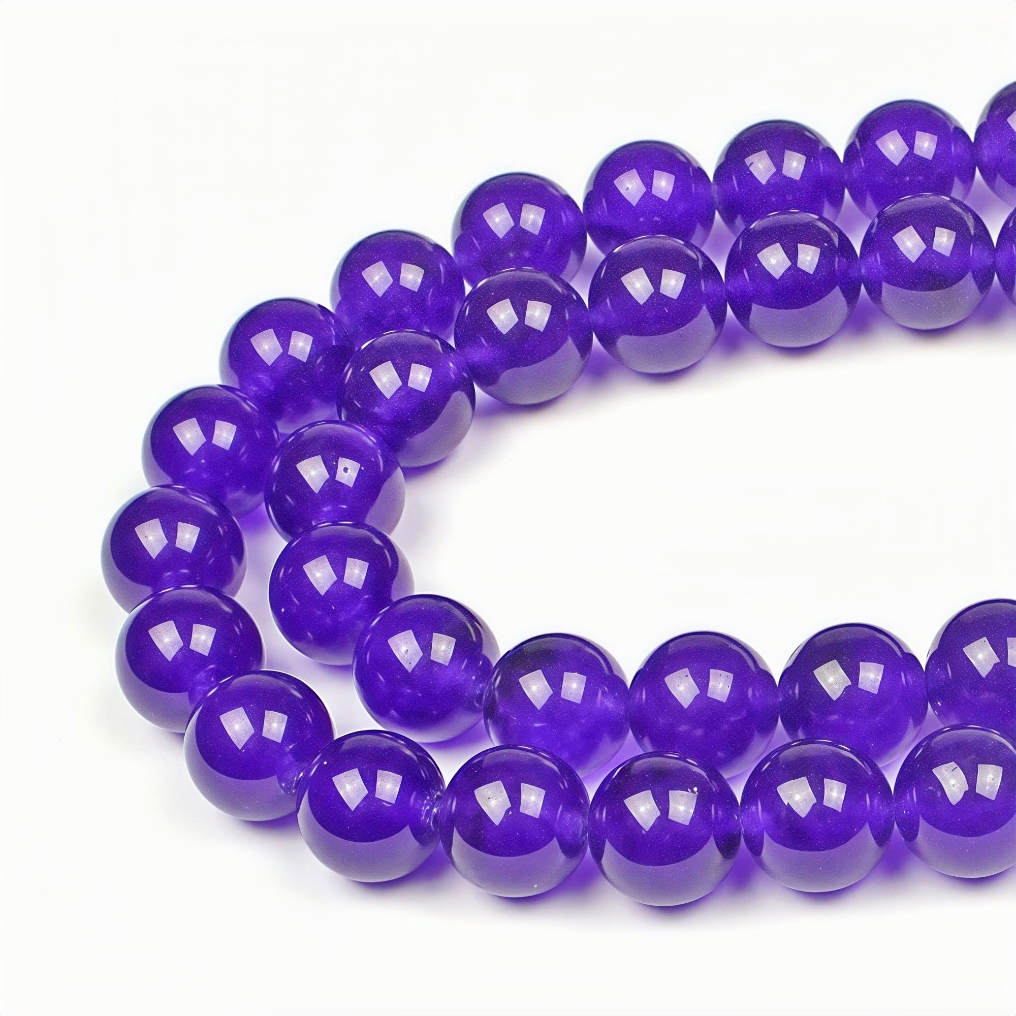 MJDCB Round Stone Beads 10mm Purple Jade Loose Gemstone Beads for Jewelry Making Bracelet Necklace 35pcs