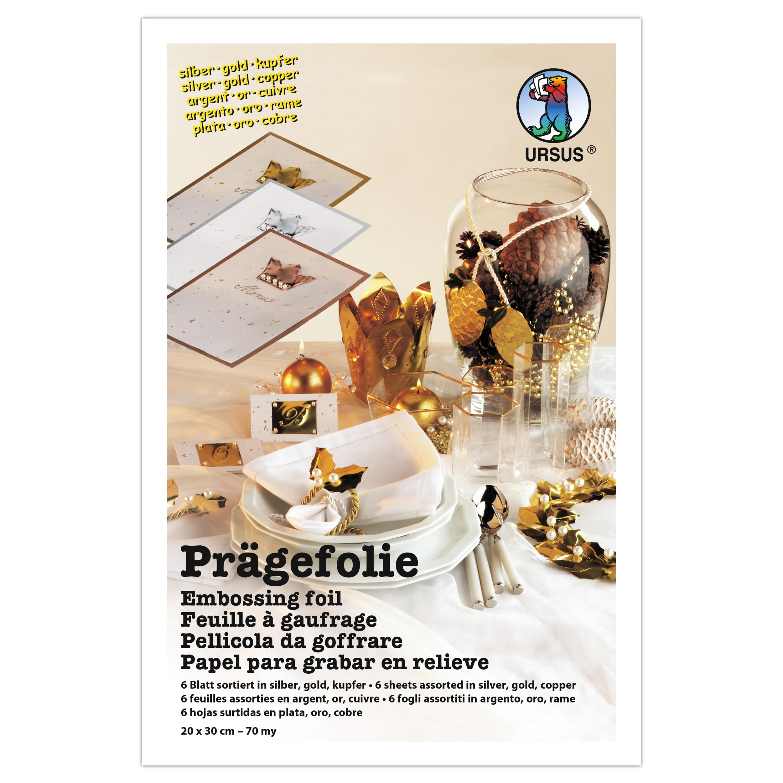 Ursus 16830099 Embossed Motif 20 x 30 cm/70 micron. Pack of 6 sheets in 3 Assorted Colours