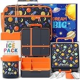 Fimibuke Kids Bento Snack Lunch Box with 4 Compartment, Insulated lunch Bag, Stainless Steel Vacuum Thermos Food Jar, Ice Pack, Utensils Set, Birthday Gift for Age 3-12 Back to School Toddler Girl Boy