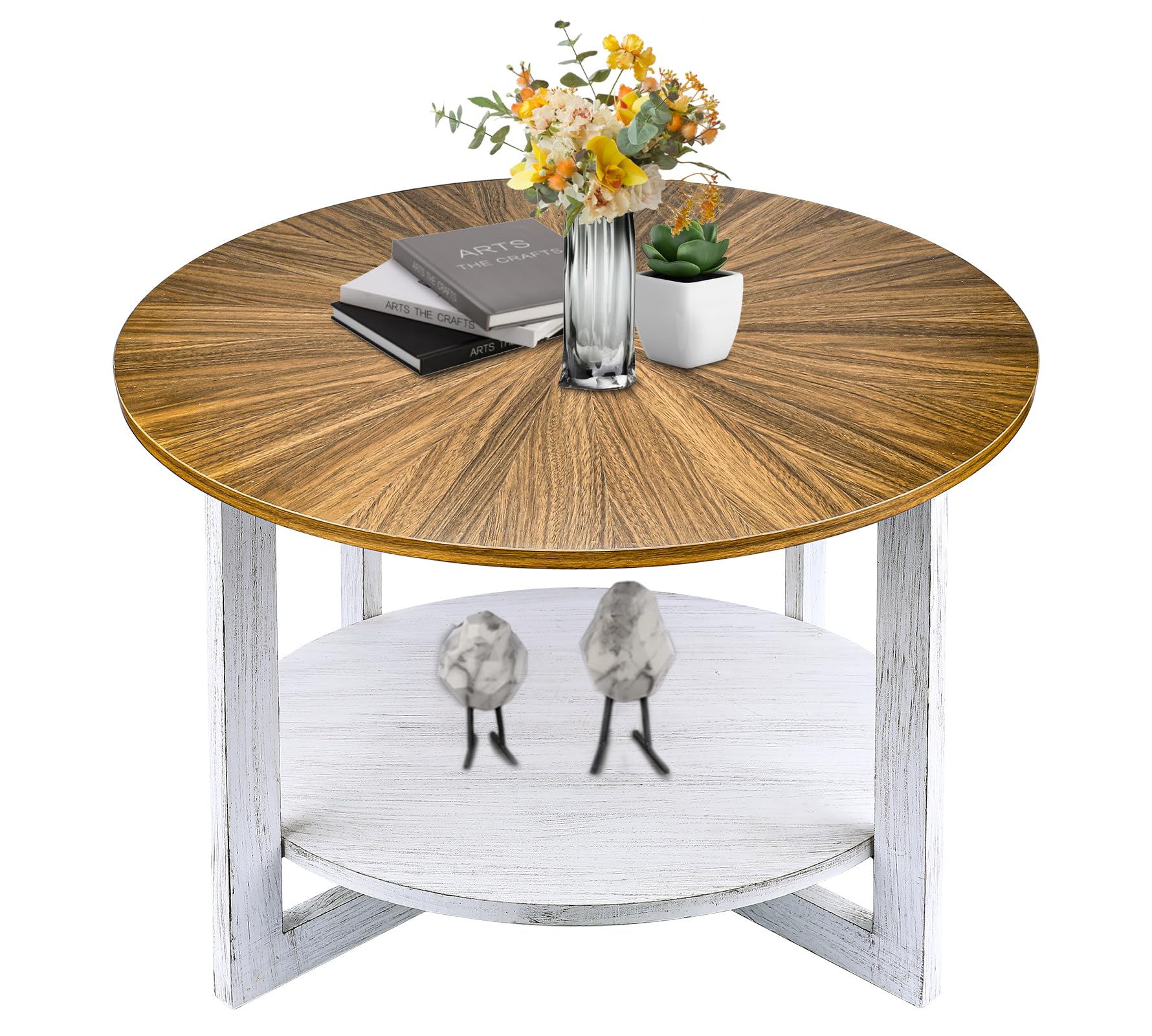 Photo 1 of Farmhouse Coffee Tables with Storage, Small Round Table for Living Room, Mid Century Modern Wood Table, Rustic Wooden Circle Center Room Furniture