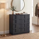 VividVibe Buffet Cabinet with Storage, 31.3&rdquo;W,Charcoal Oak | Credenza Storage Cabinet with 3 Compartments,Fluted Sideboard Cabinet for Dining Room,Entryway Cabinet