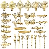inSowni 30 Pack/15 Pairs Gold Metal Alligator Hair Clips Barrettes Bobby Pins Leaf Flower Butterfly Decorative Accessories for Women Girls