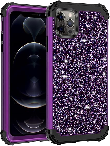 Amazon Com Casetego Compatible With Iphone 12 Pro Max Case Floral Three Layer Heavy Duty Sturdy Shockproof Full Body Protective Cover Case For Apple Iphone 12 Pro Max 6 7 Inch Shiny Purple