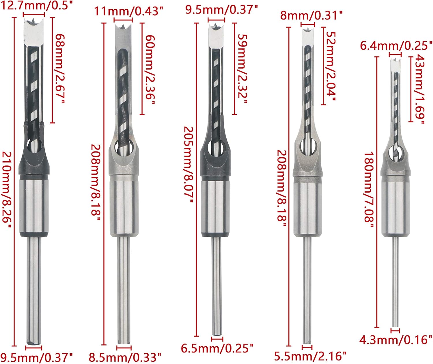 Rowiz 5PCS Woodworking Square Hole Drill Mortise Chisel Set (Pack of 5) - Image 3