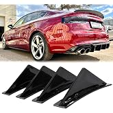 KEEPDSGN 4pcs Rear Bumper Lip Rear Diffuser Defuzer Universal Car Shark Fins Curved Spoiler Lip Wing Splitter - Gloss Black