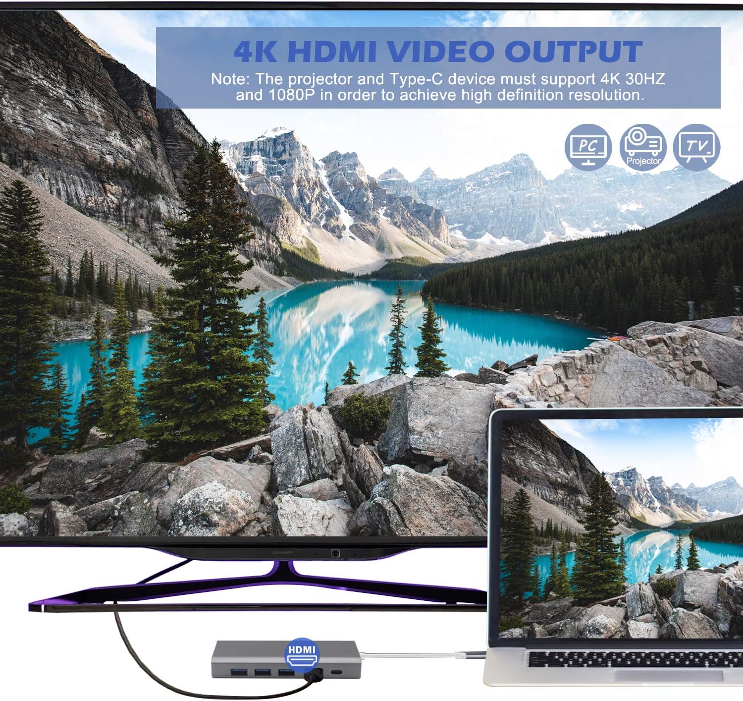 USB C Hub, Aluminum Dongle 6 -in- 1 Adapter, with Gigabit Ethernet Port, 4K HDMI, USB C PD Charging Port, 3 USB 3.0 Ports, for MacBook Air/Pro, Chromebook, and Other Type C Devices: Computers & Accessories