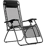 Amazon Basics Outdoor Textilene Adjustable Zero Gravity Folding Reclining Lounge Chair with Pillow, Black