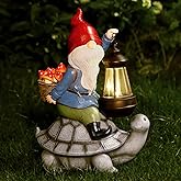 Panven Gnome and Turtle Garden Decor, Large Outdoor Garden Sculptures & Statues, Outside Patio Yard Lawn Decorations, Housewarming for Women, Mom, Grandma with Solar Lantern