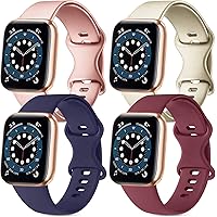 [4 Pack] Compatible with Apple Watch Bands 38mm 40mm 42mm 44mm for Women Men, Soft Silicone Bands Compatible with iWatch…