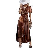 BerryGo Women's Velvet V Neck Wrap Semi Formal Dress Cocktail Party Maxi Dress for Wedding Guest