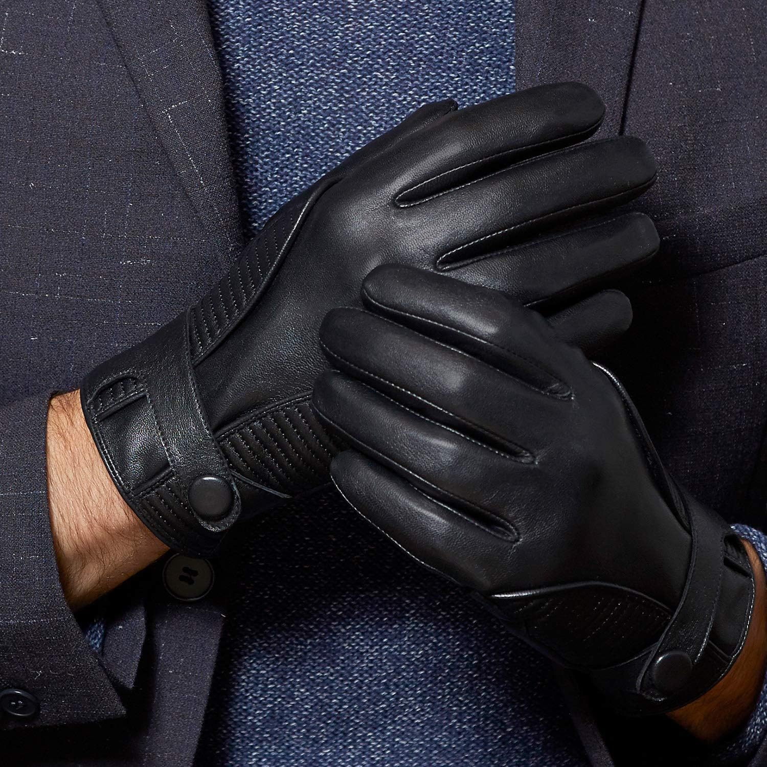 Fioretto Winter Gloves Men Warm Driving Leather Gloves Motorcycle Touchscreen Gloves Italian Nappa Cashmere Wool