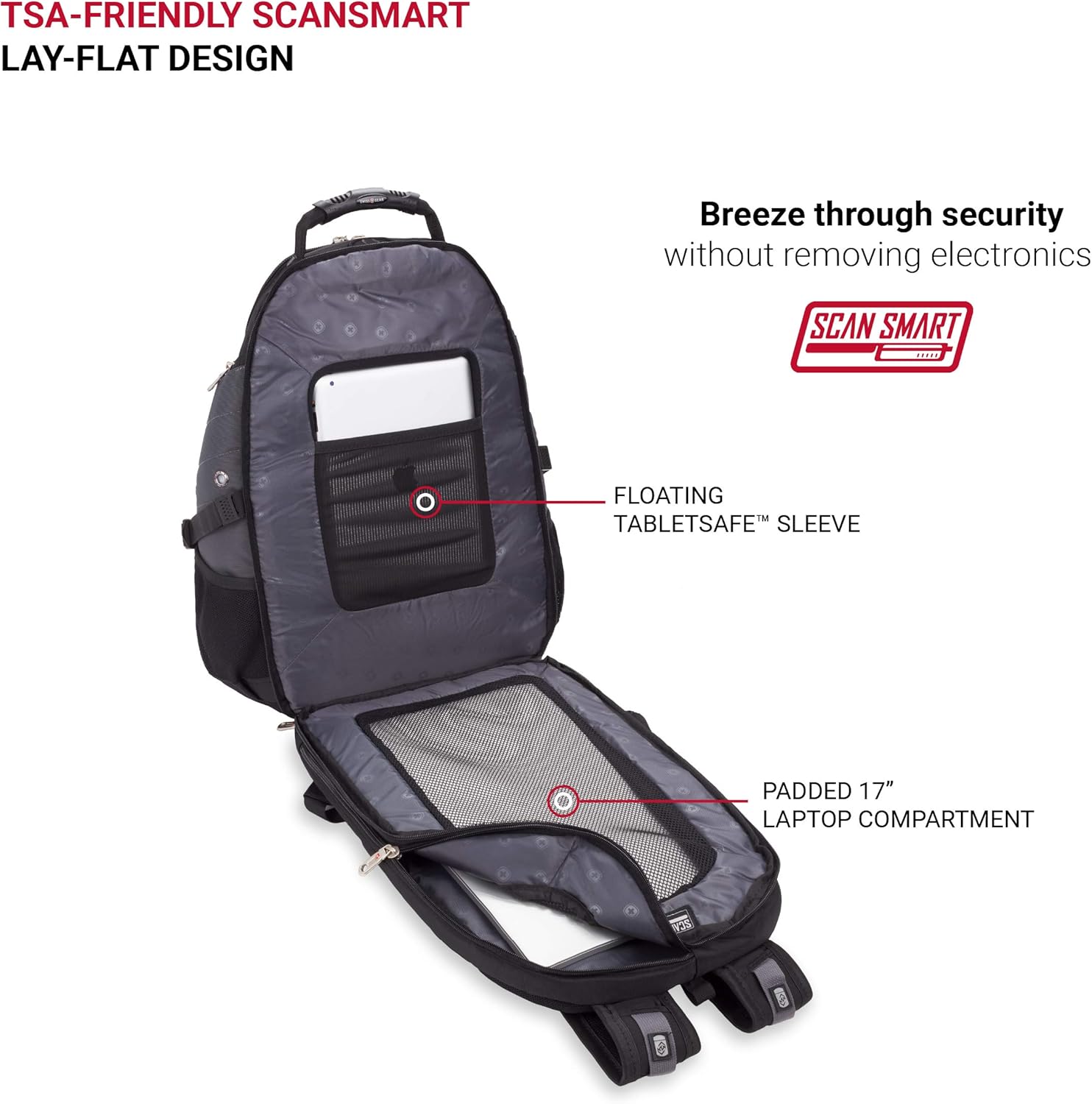 SWISSGEAR 1900 ScanSmart Laptop Backpack- Grey/Black