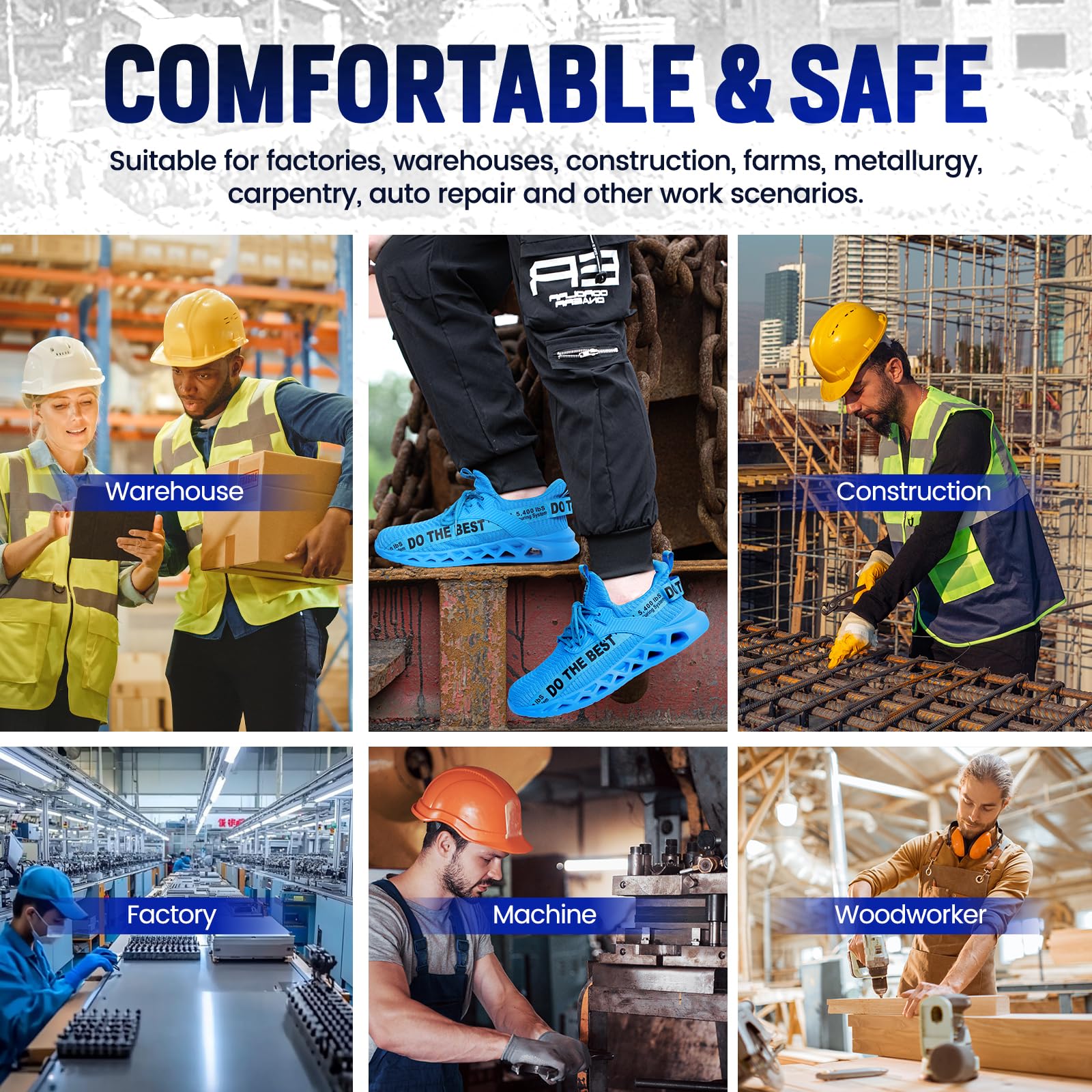 Furuian Steel Toe Sneakers for Men Women Lightweight Safety Shoes Comfortable Puncture Proof Slip On Indestructible Work Shoes
