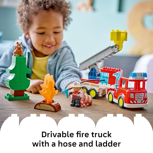LEGO DUPLO TOWN FIRE TRUCK WITH HOSE AND FIREFIGHTER BUILDING TOY FOR TODDLERS – LEARNING PLAY SET FOR BOYS & GIRLS, AGES 2+ – BUILDING BLOCKS FOR MOTOR SKILLS PRACTICE – GIFT FOR BIRTHDAYS – 10473