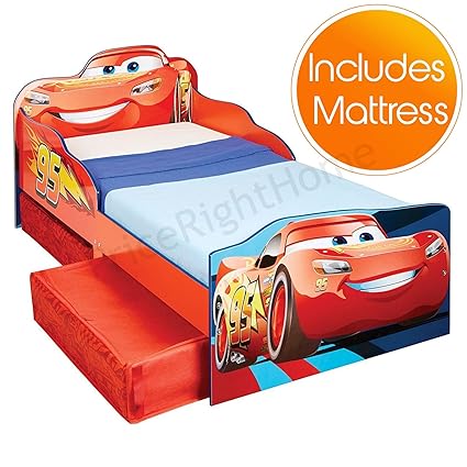 Price Right Home Disney Cars Lightning Mcqueen Toddler Bed With Storage Plus Foam Mattress
